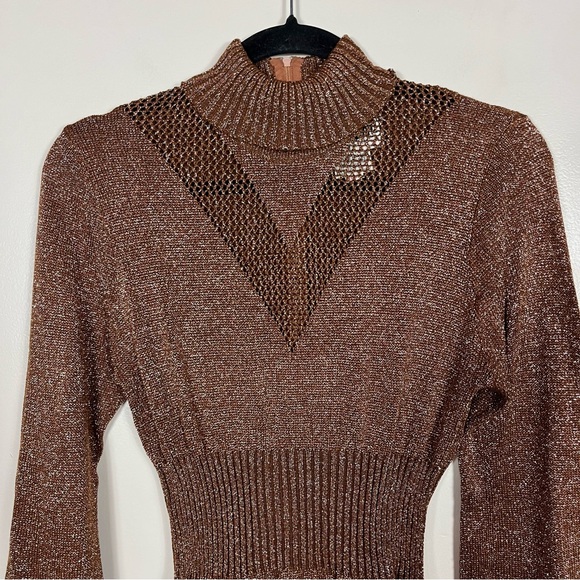 Vintage Wenjilli Maxi Dress 11/12 70s Metallic Knit Glam Regency Whimsigoth Boho - Picture 2 of 8